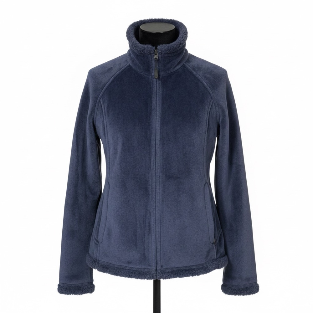 GreenTea Deep Blue Velour Teddy Jacket, Zip Up, Cozy, Pockets, Funnel neck